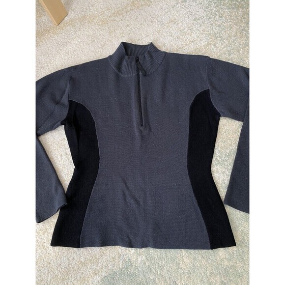 Obermeyer Sz L Gray Black Women's Classic Wool Blend Nordic 1/4 Zip Ski Sweater - Picture 1 of 7